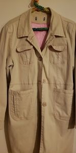Vintage cream w/pink trenchcoat.